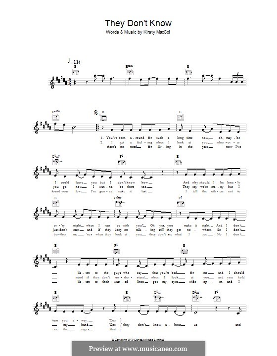 They Don't Know: Melody line, lyrics and chords by Kirsty MacColl