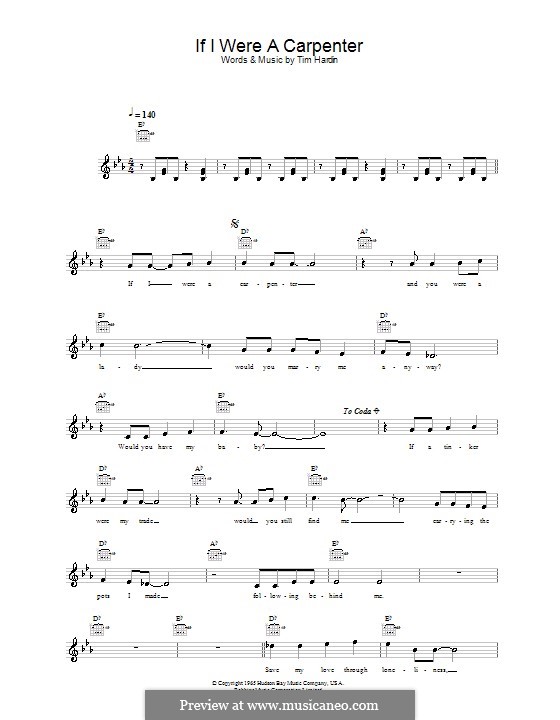 If I Were a Carpenter: Melody line, lyrics and chords by Tim Hardin