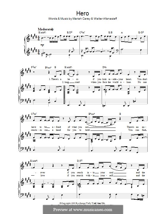 Hero: For voice and piano by Mariah Carey, Walter Afanasieff