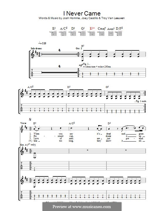 I Never Came (Queens of the Stone Age): For guitar with tab by Joey Castillo, Joshua Homme, Troy Van Leeuwen