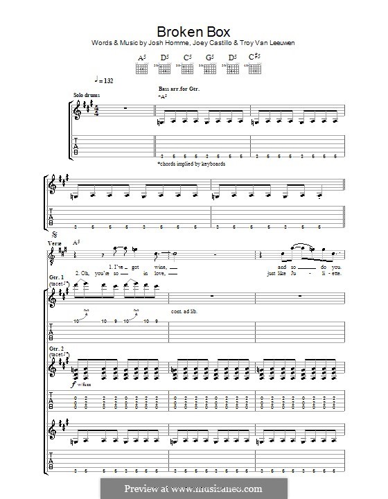 Broken Box (Queens of the Stone Age): For guitar with tab by Joey Castillo, Joshua Homme, Troy Van Leeuwen