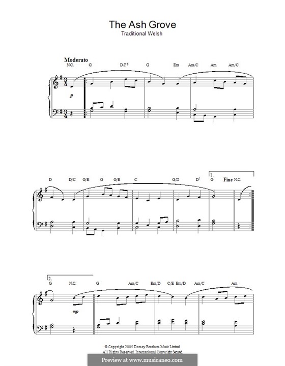 The Ash Grove (printable scores): For piano by folklore