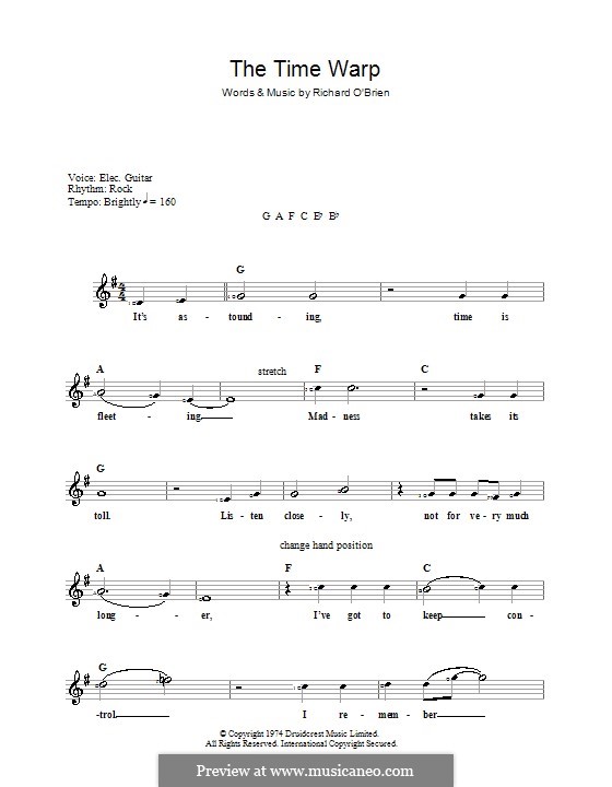 The Time Warp (from The Rocky Horror Picture Show): For keyboard by Richard O'Brien