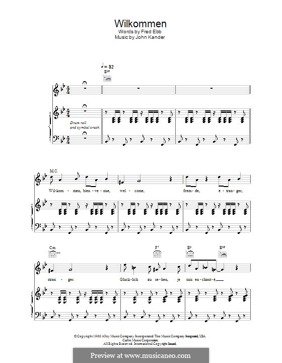 Willkommen (from Cabaret): For voice and piano by John Kander