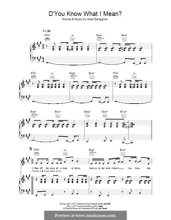 D You Know What I Mean Oasis By N Gallagher Sheet Music On Musicaneo