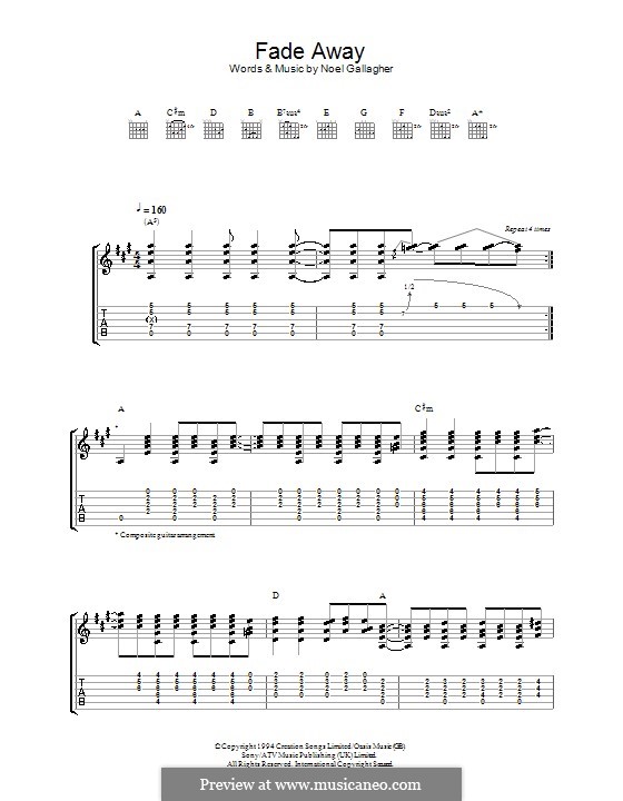 Fade Away (Oasis): For guitar with tab by Noel Gallagher