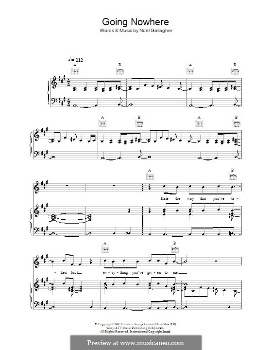 Going Nowhere (Oasis): For voice and piano (or guitar) by Noel Gallagher