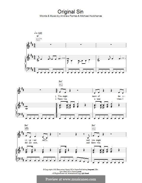 Original Sin (INXS): For voice and piano (or guitar) by Andrew Farriss, Michael Hutchence