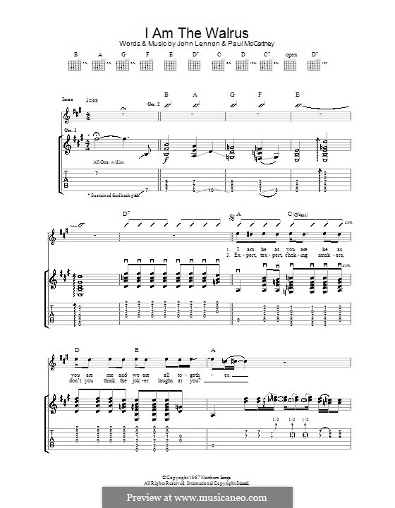I am the Walrus (The Beatles): For guitar by John Lennon, Paul McCartney