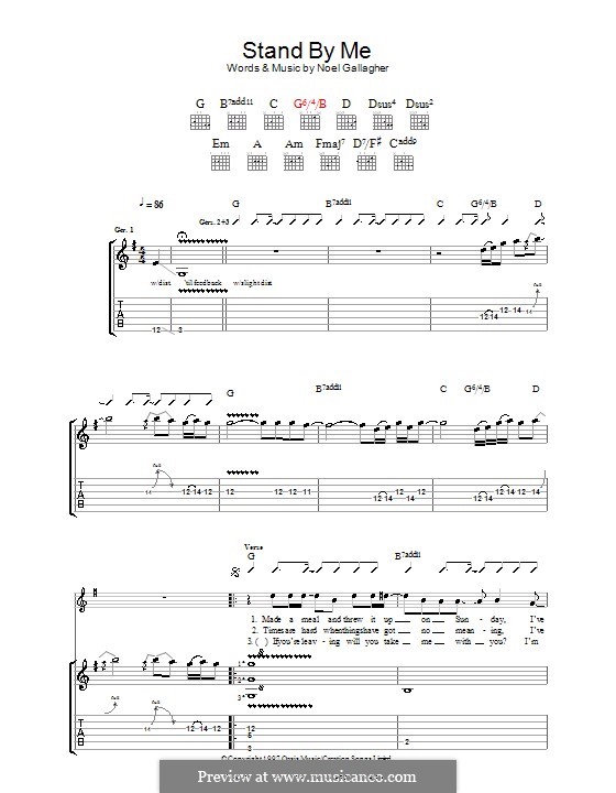 Stand By Me (Oasis): For guitar with tab by Noel Gallagher