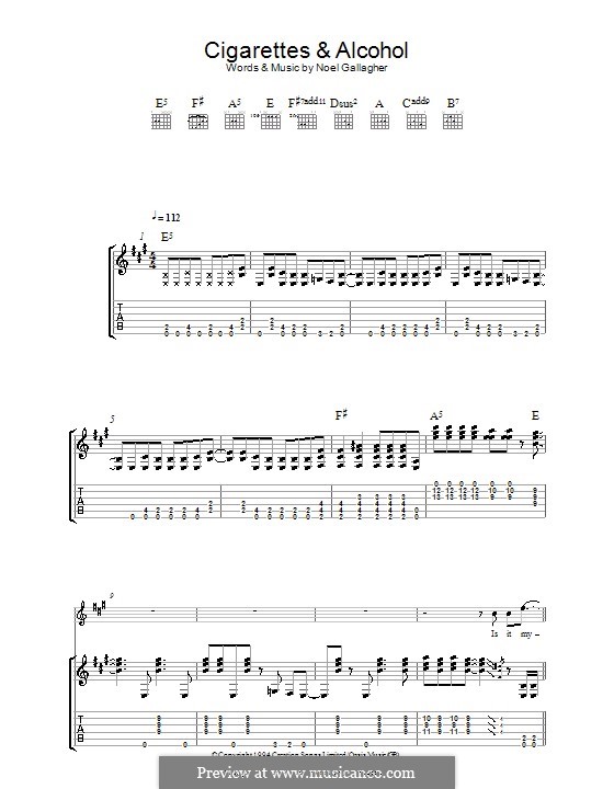 Cigarettes and Alcohol (Oasis): For guitar with tab by Noel Gallagher