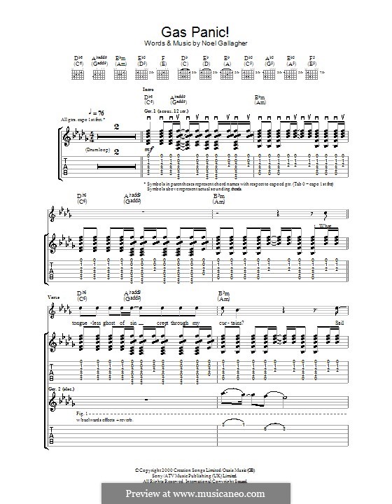 Gas Panic! (Oasis): For guitar with tab by Noel Gallagher