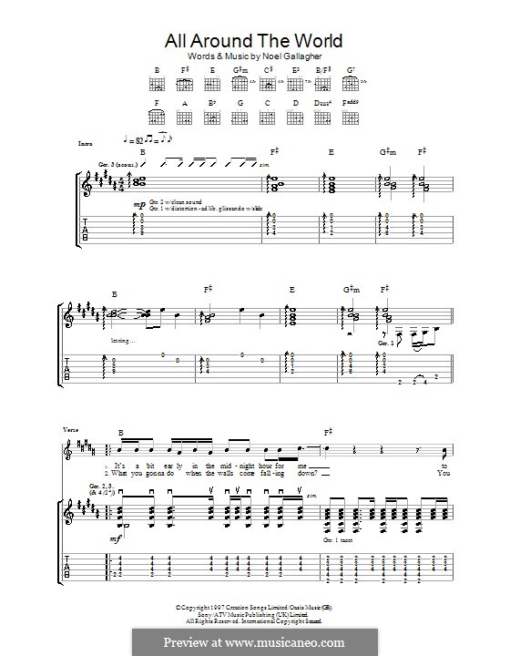 All Around the World (Oasis): For guitar with tab by Noel Gallagher