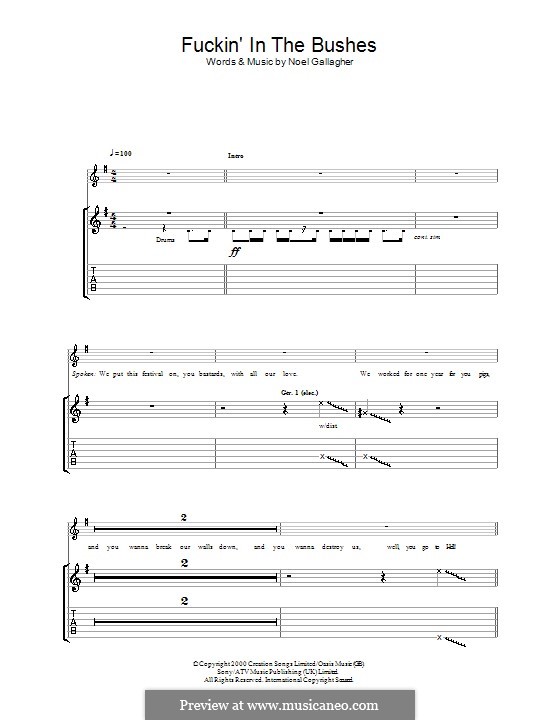 Fuckin' in the Bushes (Oasis): For guitar with tab by Noel Gallagher