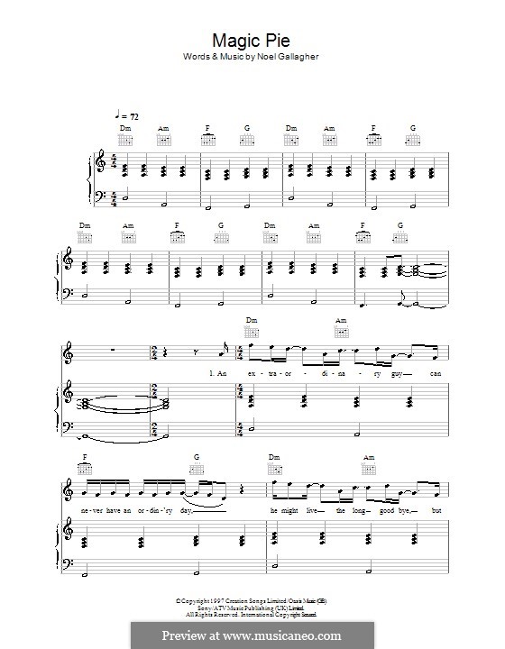 Magic Pie (Oasis): For voice and piano (or guitar) by Noel Gallagher