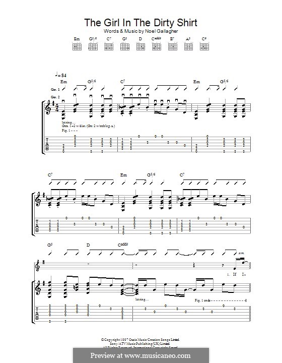 The Girl in the Dirty Shirt (Oasis): For guitar with tab by Noel Gallagher