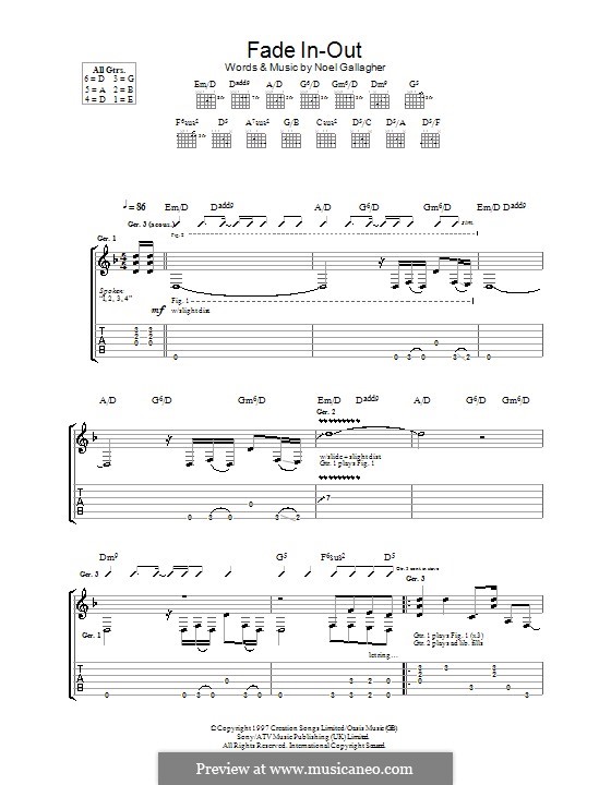 Fade in-Out (Oasis): For guitar with tab by Noel Gallagher