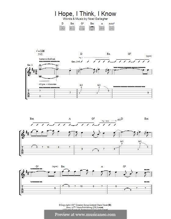 I Hope, I Think, I Know (Oasis): For guitar with tab by Noel Gallagher