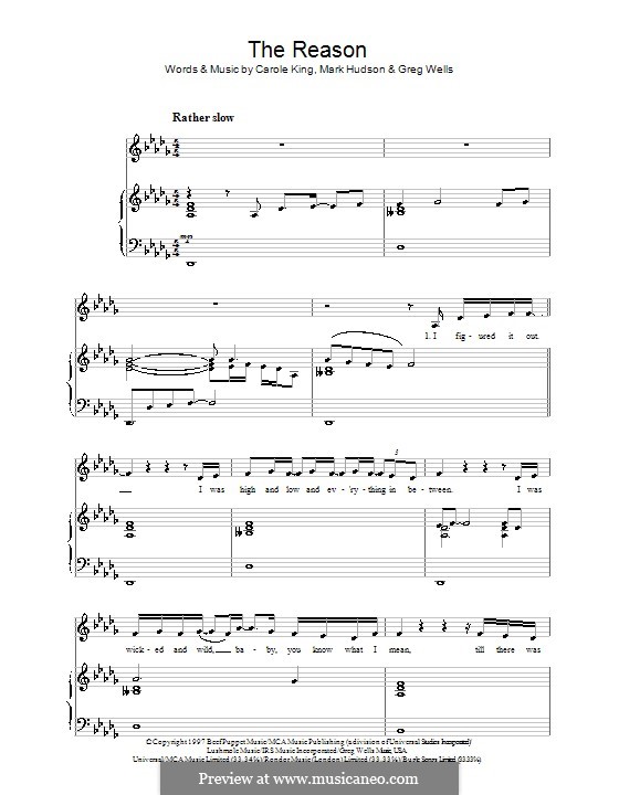 The Reason (Celine Dion): For voice and piano by Carole King, Greg Wells, Mark Jeffrey Hudson