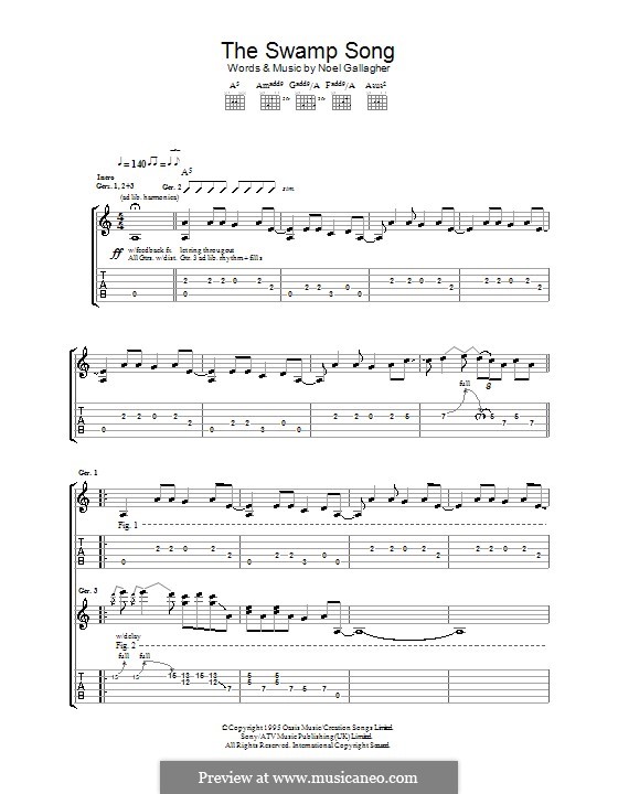 The Swamp Song (Oasis): For guitar with tab by Noel Gallagher