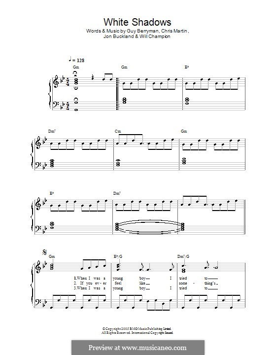 White Shadows (Coldplay): For easy piano by Chris Martin, Guy Berryman, Jonny Buckland, Will Champion