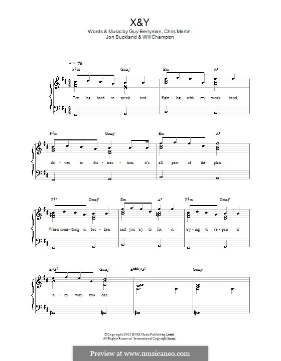 X&Y (Coldplay): For easy piano by Chris Martin, Guy Berryman, Jonny Buckland, Will Champion