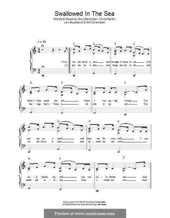 Swallowed in the Sea (Coldplay): For easy piano by Chris Martin, Guy Berryman, Jonny Buckland, Will Champion