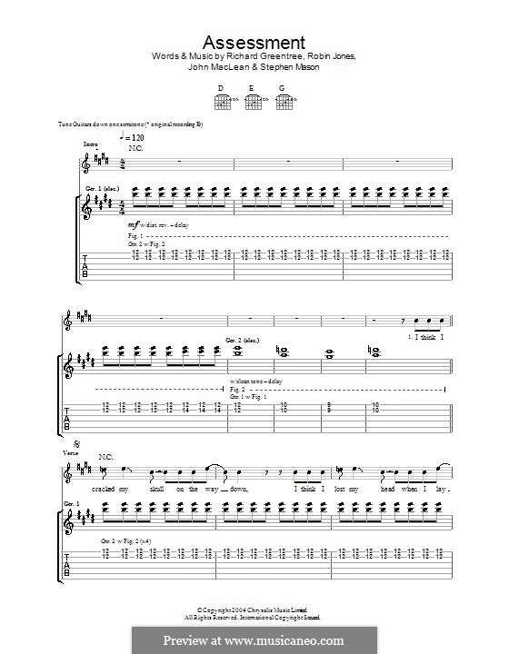 Assessment (The Beta Band): For guitar with tab by John MacLean, Richard Greentree, Robin Jones, Stephen Mason