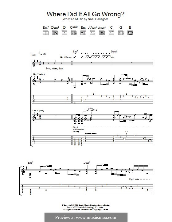 Where Did It All Go Wrong? (Oasis): For guitar with tab by Noel Gallagher