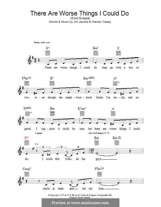 There Are Worse Things I Could Do (from Grease): Melody line, lyrics and chords (Stockard Channing) by Jim Jacobs, Warren Casey