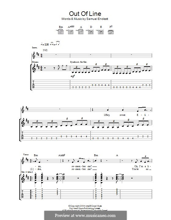 Out of Line (The Bravery): For guitar with tab by Samuel Endicott