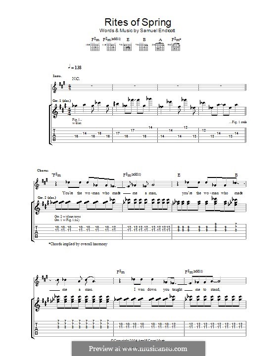 Rites of Spring (The Bravery): For guitar with tab by Samuel Endicott