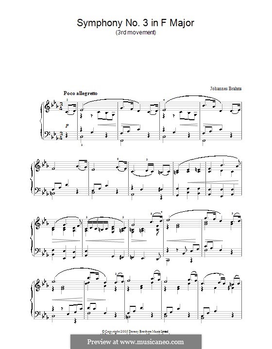 Movement III: Version for piano by Johannes Brahms