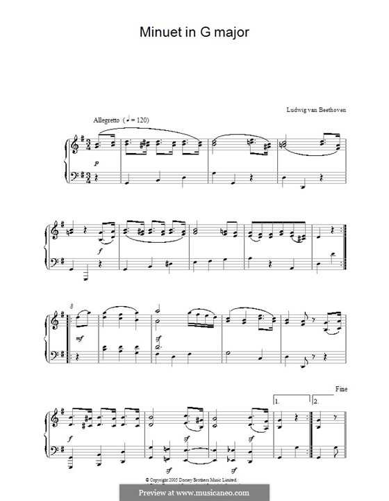 Minuet in G Major: For piano by Ludwig van Beethoven