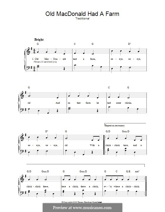 Old MacDonald Had a Farm - Chords, Tabs and Sheet Music