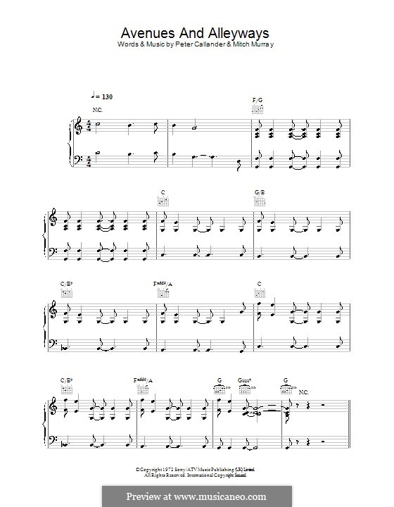 Avenues & Alleyways: For voice and piano (or guitar) by Mitch Murray, Peter Callander