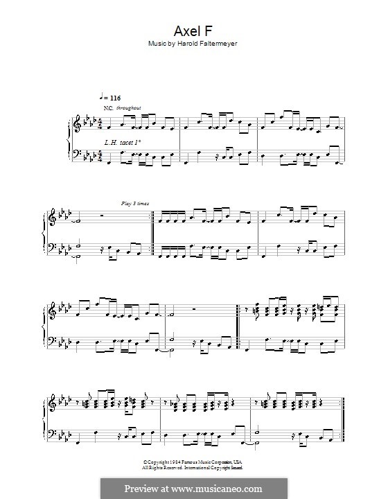 Axel F (from Beverley Hills Cop): For voice and piano (or guitar) by Harold Faltermeyer
