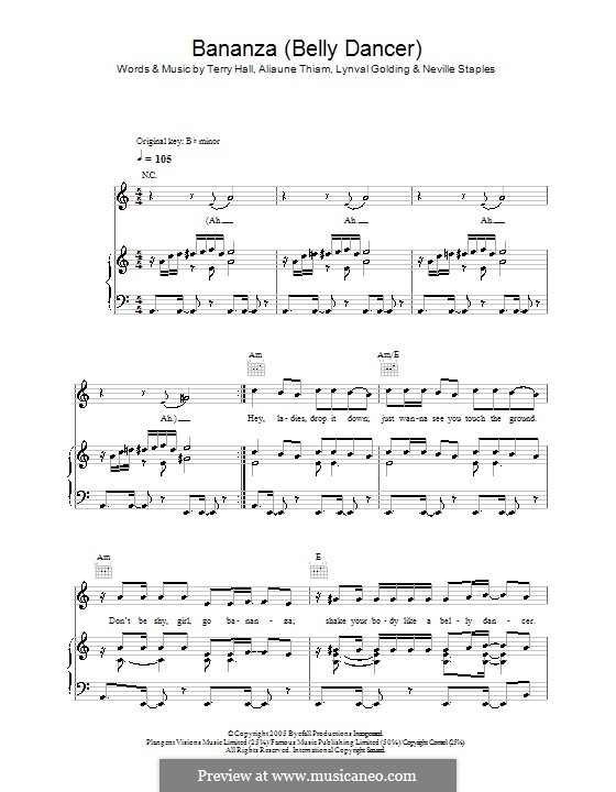 Bananza (Belly Dancer): For voice and piano or guitar (Akon) by Aliaune Thiam, Lynval Golding, Neville Staples, Terry Hall