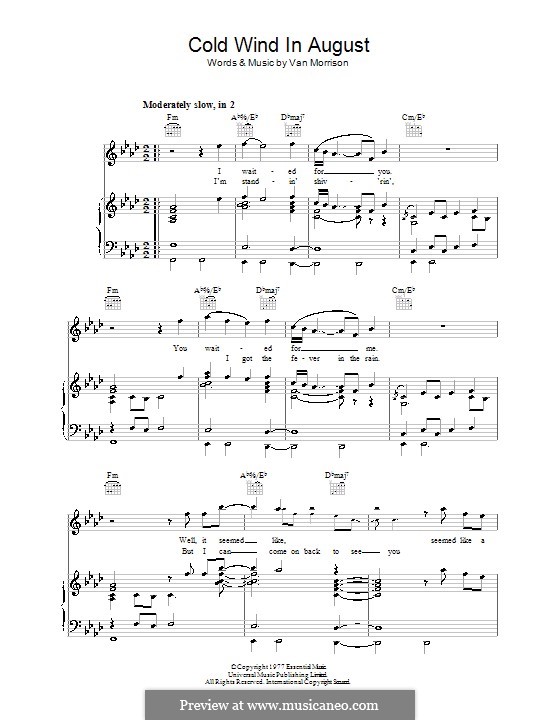 Cold Wind in August: For voice and piano (or guitar) by Van Morrison