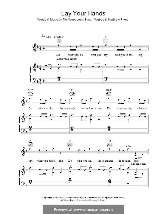 Lay Your Hands (Simon Webbe): For voice and piano (or guitar) by Matthew Prime, Timothy Woodcock