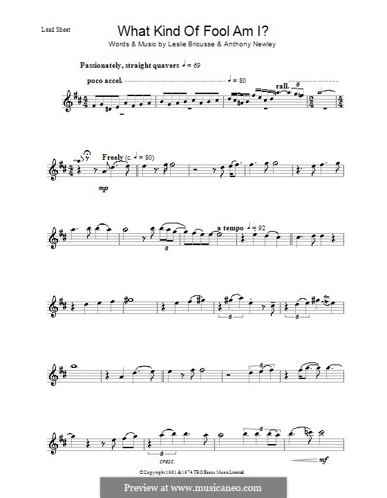 What Kind of Fool am I: For flute by Anthony Newley, Leslie Bricusse