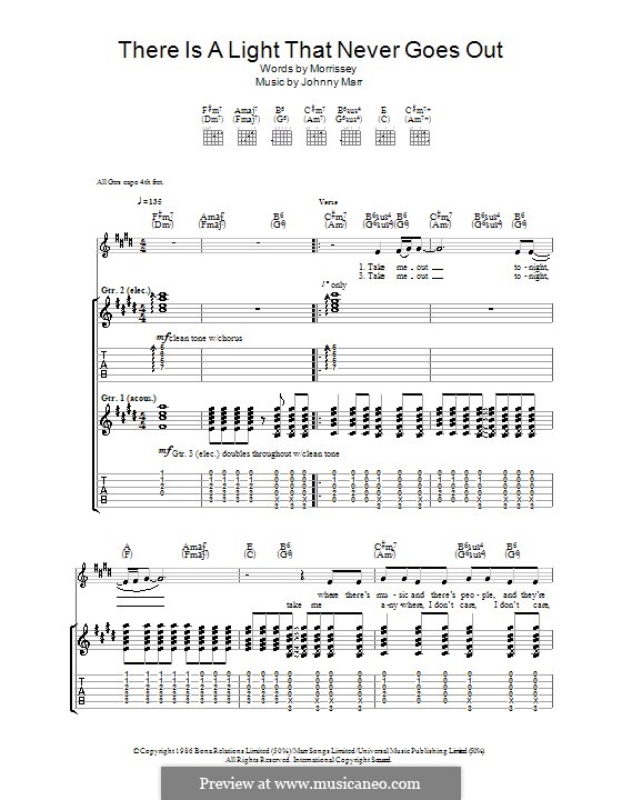 There Is a Light That Never Goes Out (The Smiths): For guitar with tab by Morrissey, Johnny Marr