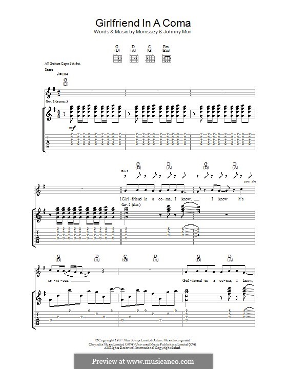 Girlfriend in a Coma (The Smiths): For guitar with tab by Morrissey, Johnny Marr