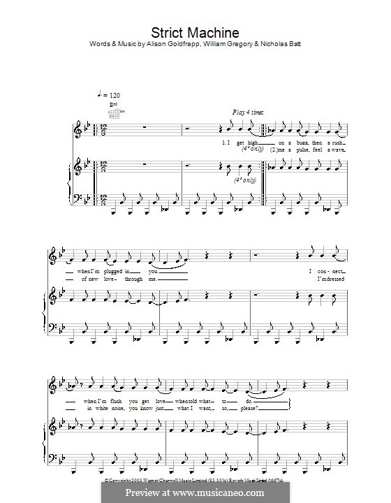 Strict Machine (Goldfrapp): For voice and piano (or guitar) by Alison Goldfrapp, Nicholas Batt, William Gregory