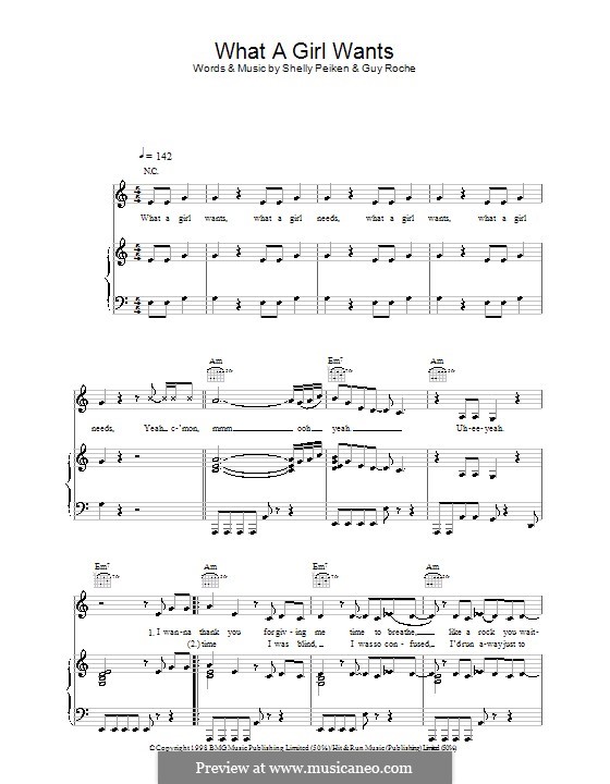 What a Girl Wants (Christina Aguilera): For voice and piano (or guitar) by Guy Roche, Shelly Peiken