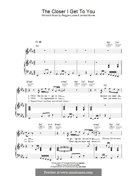 The Closer I Get To You (Beyonce featuring Luther Vandross): For voice and piano (or guitar) by James Mtume, Reggie Lucas