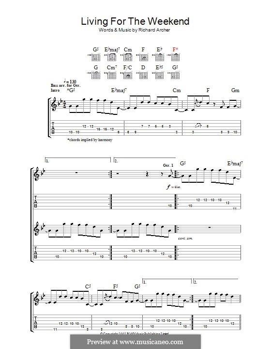 Living for the Weekend (Hard-Fi): For guitar with tab by Richard Archer
