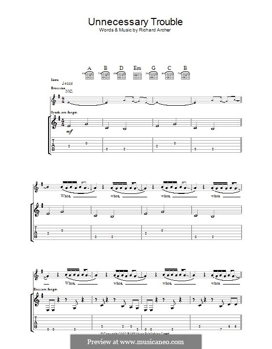 Unnecessary Trouble (Hard-Fi): For guitar with tab by Richard Archer