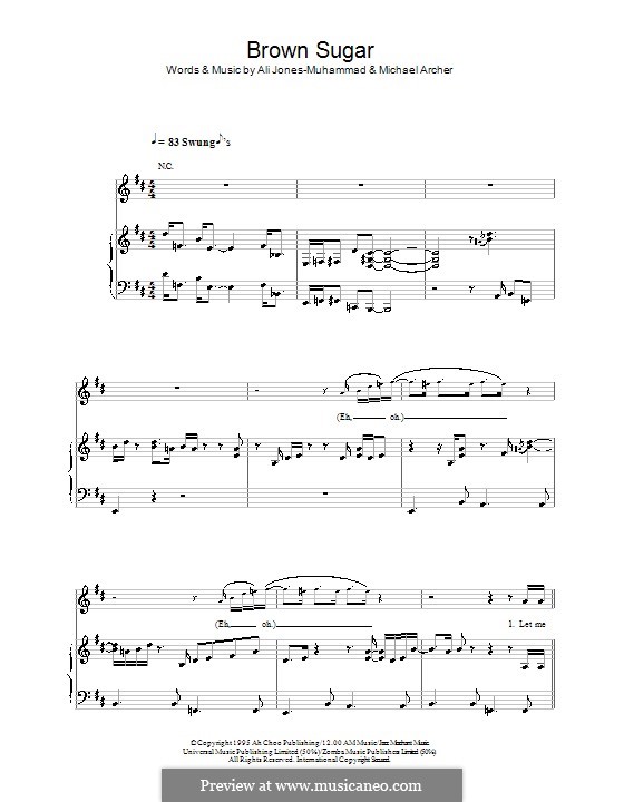 Brown Sugar (D'Angelo): For voice and piano (or guitar) by Ali Jones-Muhammad, Michael Archer