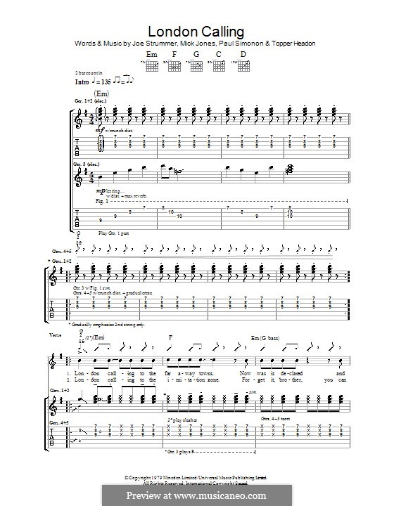 London Calling (The Clash): For guitar with tab by Joe Strummer, Mick Jones, Paul Simonon, Topper Headon
